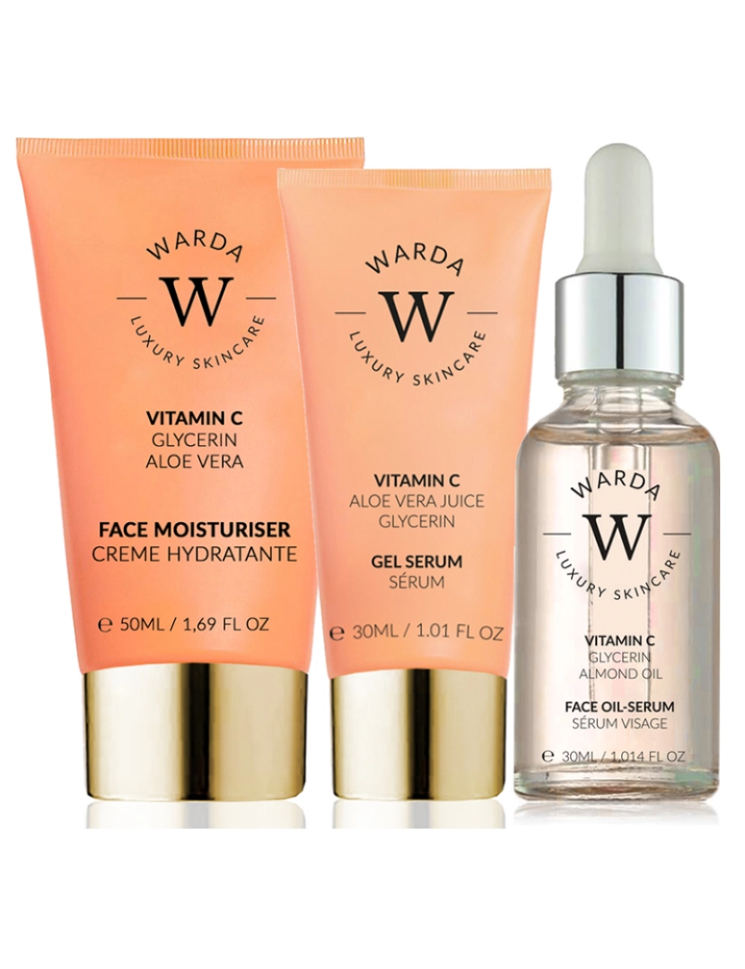 Warda Skincare - SKIN GLOW BOOST VITAMIN C HIDRATANTE 50m + VITAMIN C GLOW BOOST ÓLEO-SÉRUM 30ml + SKIN GLOW BOOST VITAMIN C GEL SORO 30ml