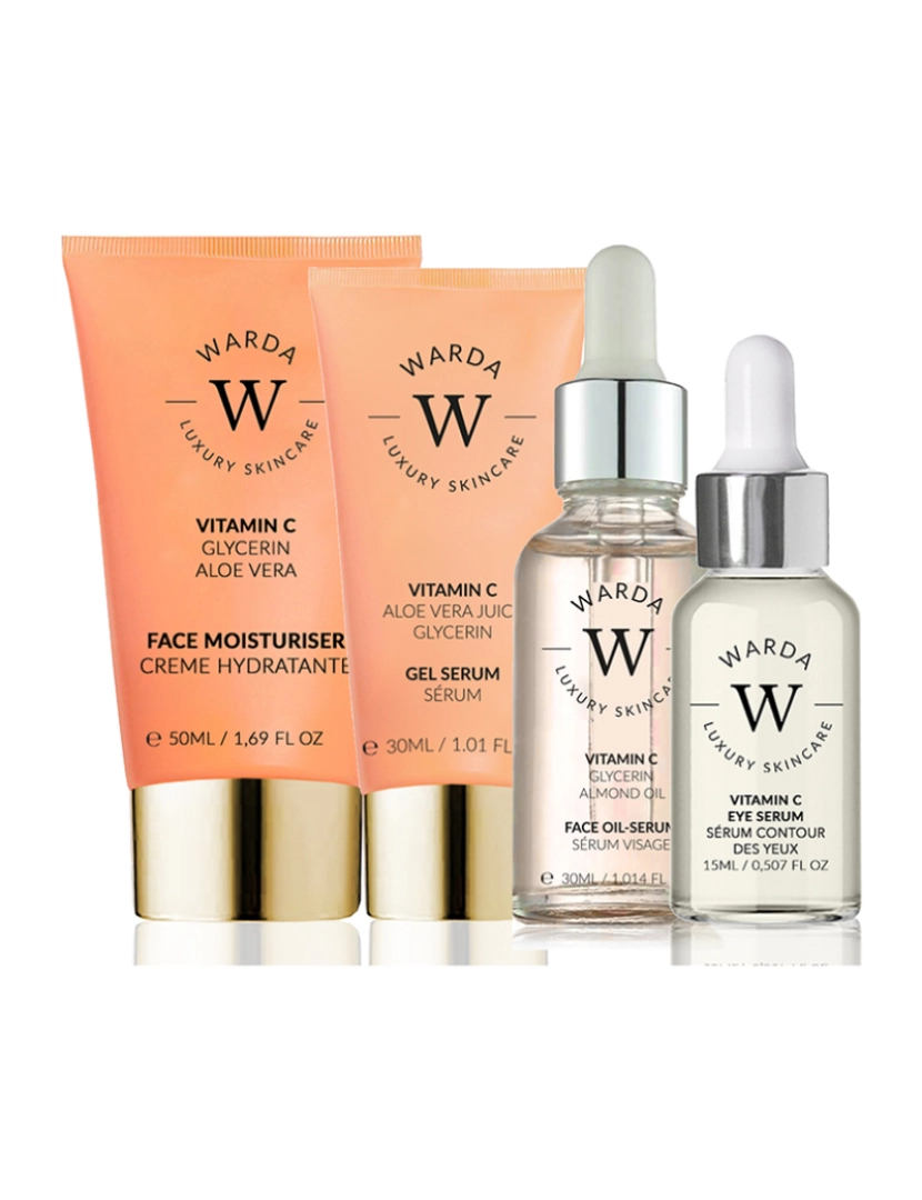 Warda Skincare - SKIN GLOW BOOST VITAMIN C HIDRATANTE 50m + VITAMIN C GLOW BOOST OIL-SERUM 30ml + SKIN GLOW BOOST VITAMIN C GEL SERUM 30ml + SKIN GLOW BOOST VITAMIN C EYE SERUM 15ml