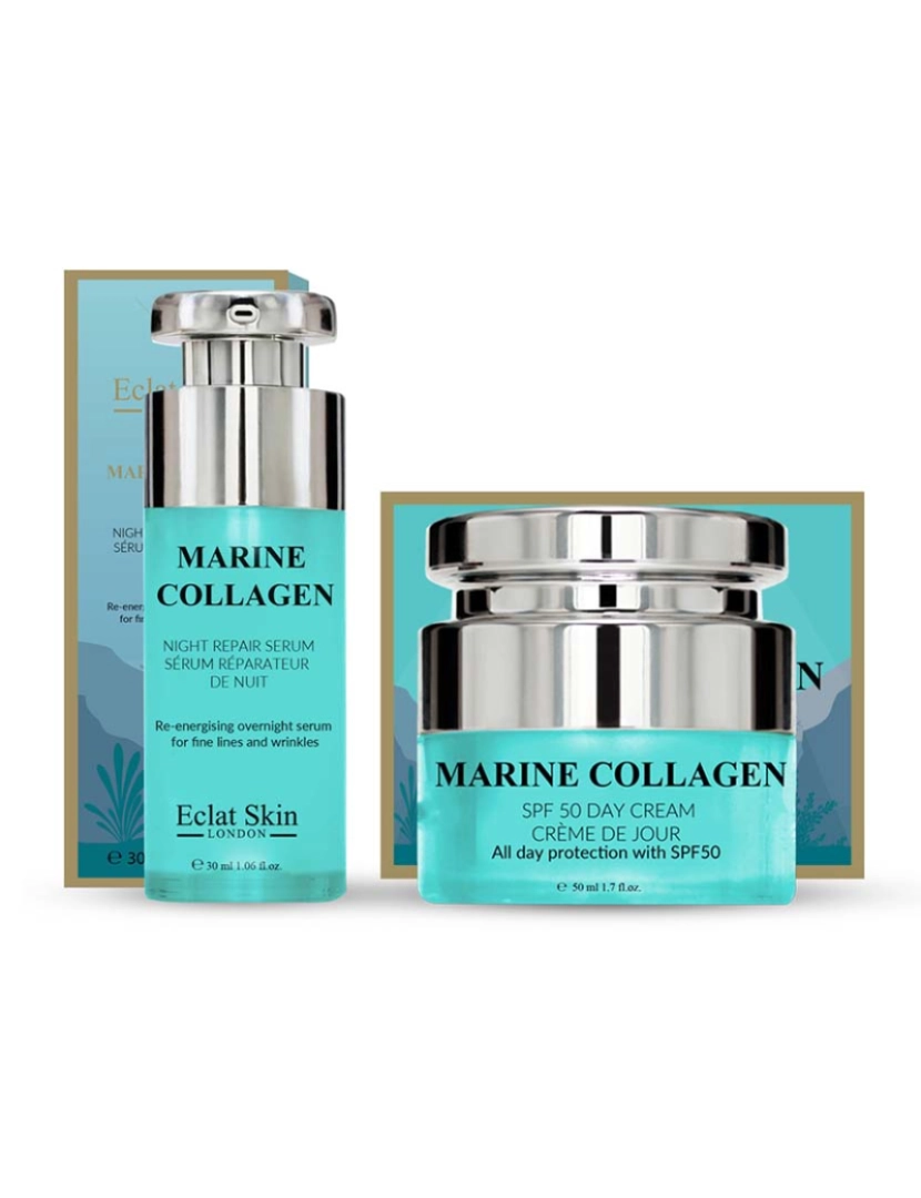 Eclat Skin London - Marine Collagen SPF50 Creme dia 50ml + Marine Collagen Sérum Noite Reparador 30ml