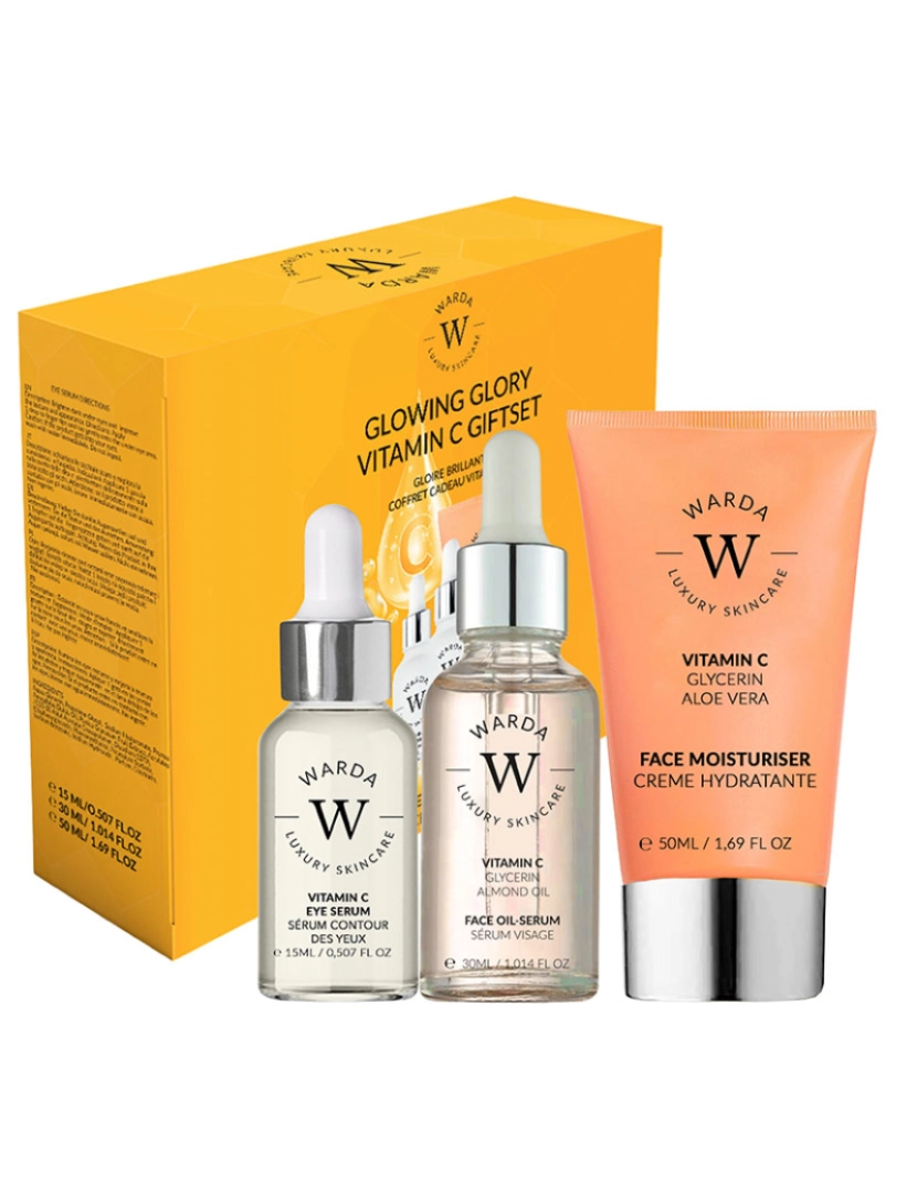 Warda Skincare - CONJUNTO DE PRESENTE GlOWING GLORY VITAMIN C (soro de óleo + soro para olhos + hidratante)