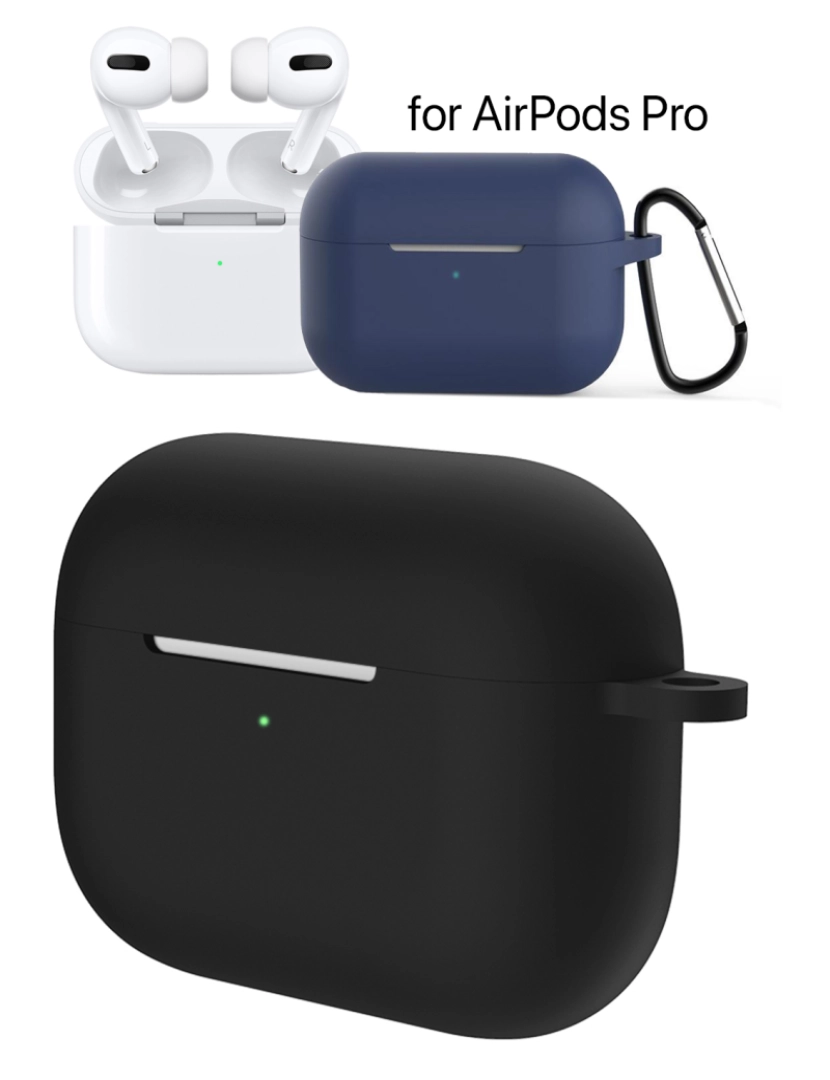 DAM - Capa de Silicone para Base de Carregamento Airpods Pro, c/ Mosquetão Preto