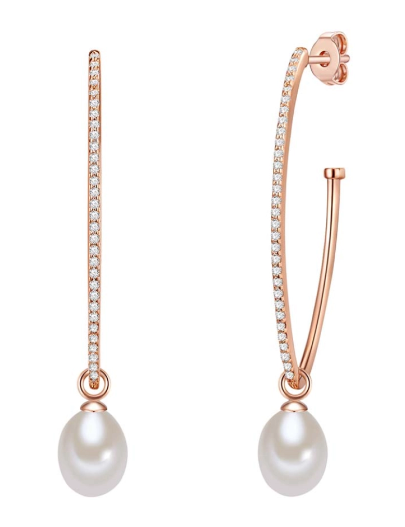 The Pacific Pearl Company - Brincos de prata esterlina banhado a ouro rosa zircônia cúbica de água doce branca pérola cultivada