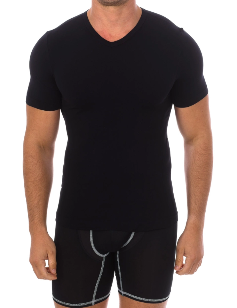 Intimidea - T-Shirt Decote Em V Homem Preto