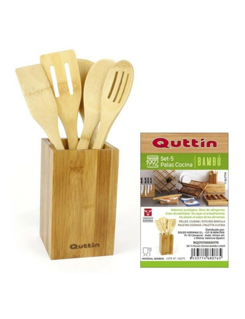 Quttin - Conjunto de Utensílios para Cozinha Quttin Bambu 5 Pcs