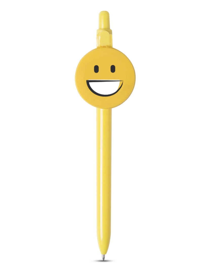 DAM - DAM. Desenho de sorriso de emoji de caneta esferográfica Fricum. Com mecanismo de botão e tinta azul.
