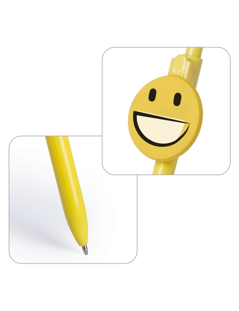 imagem de DAM. Desenho de sorriso de emoji de caneta esferográfica Fricum. Com mecanismo de botão e tinta azul.3