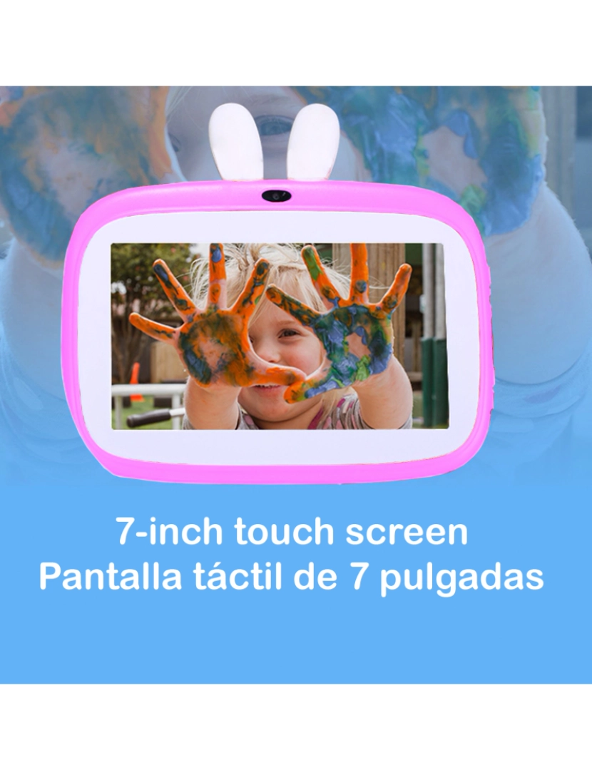 imagem de DAM. Tablet infantil Quad Core Android 9.0, WiFi, com controle parental e limitador de tempo de uso, câmera dupla e aba de suporte5