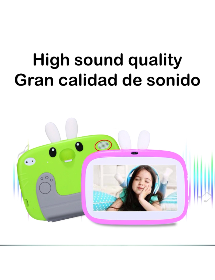 imagem de DAM. Tablet infantil Quad Core Android 9.0, WiFi, com controle parental e limitador de tempo de uso, câmera dupla e aba de suporte4