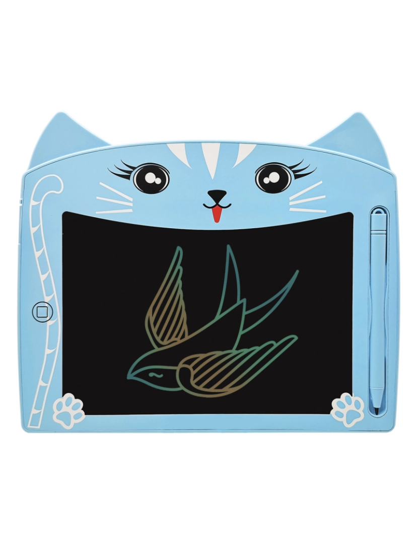 DAM - DAM. Mesa digitalizadora LCD de 8 polegadas para escrita e desenho, design Kitten. Fundo multicolor, portátil, com bloqueio de apagar.
