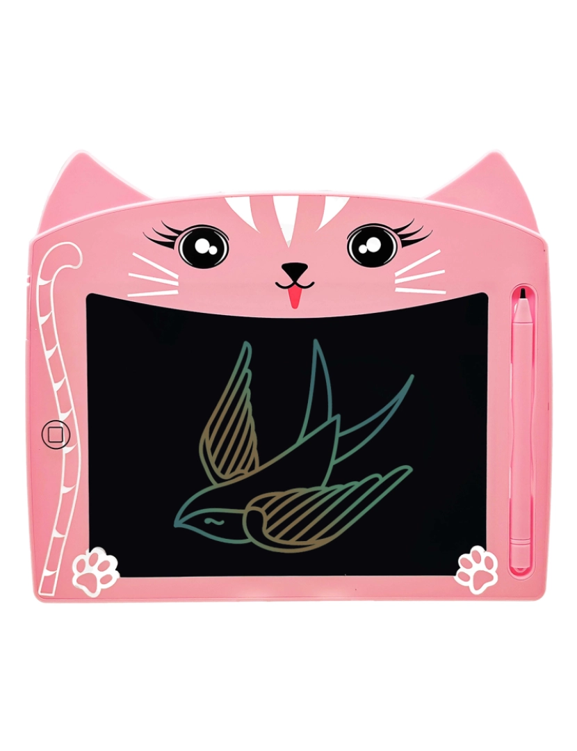 imagem de DAM. Mesa digitalizadora LCD de 8 polegadas para escrita e desenho, design Kitten. Fundo multicolor, portátil, com bloqueio de apagar.1