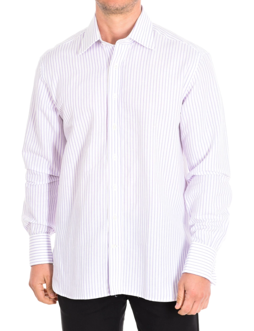 Cafe Coton - Camisa Homem Branco-Riscas violeta