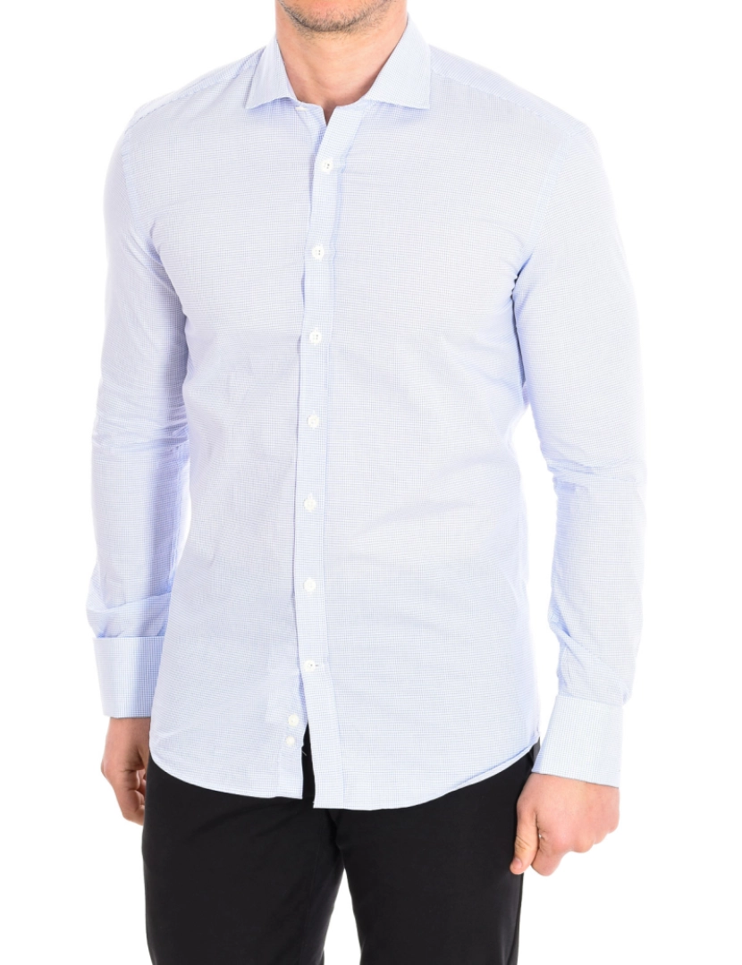 Cafe Coton - Camisa Homem Azul -Quadrados Brancos