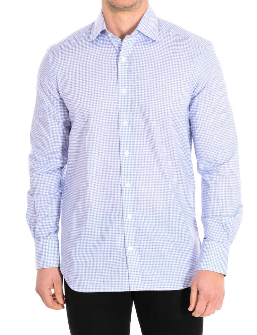 Cafe Coton - Camisa Homem Branco azul Quadrados