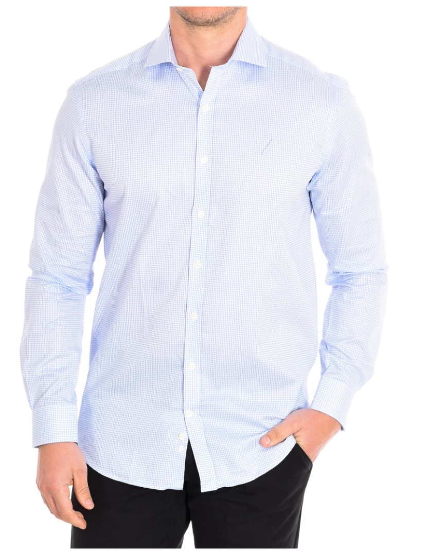 Cafe Coton - Camisa Homem Azul-Quadrados brancos