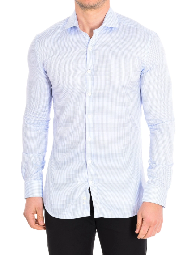 Cafe Coton - Camisa Homem Azul-Quadrados brancos