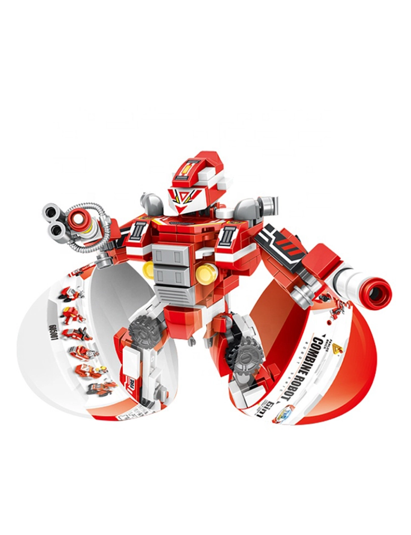 imagem de DAM. Robô de fogo 6 em 1, com 271 peças. Construa 6 veículos de resgate individuais (com 2 formas cada), encaixe-os e converta-os em um robô.3