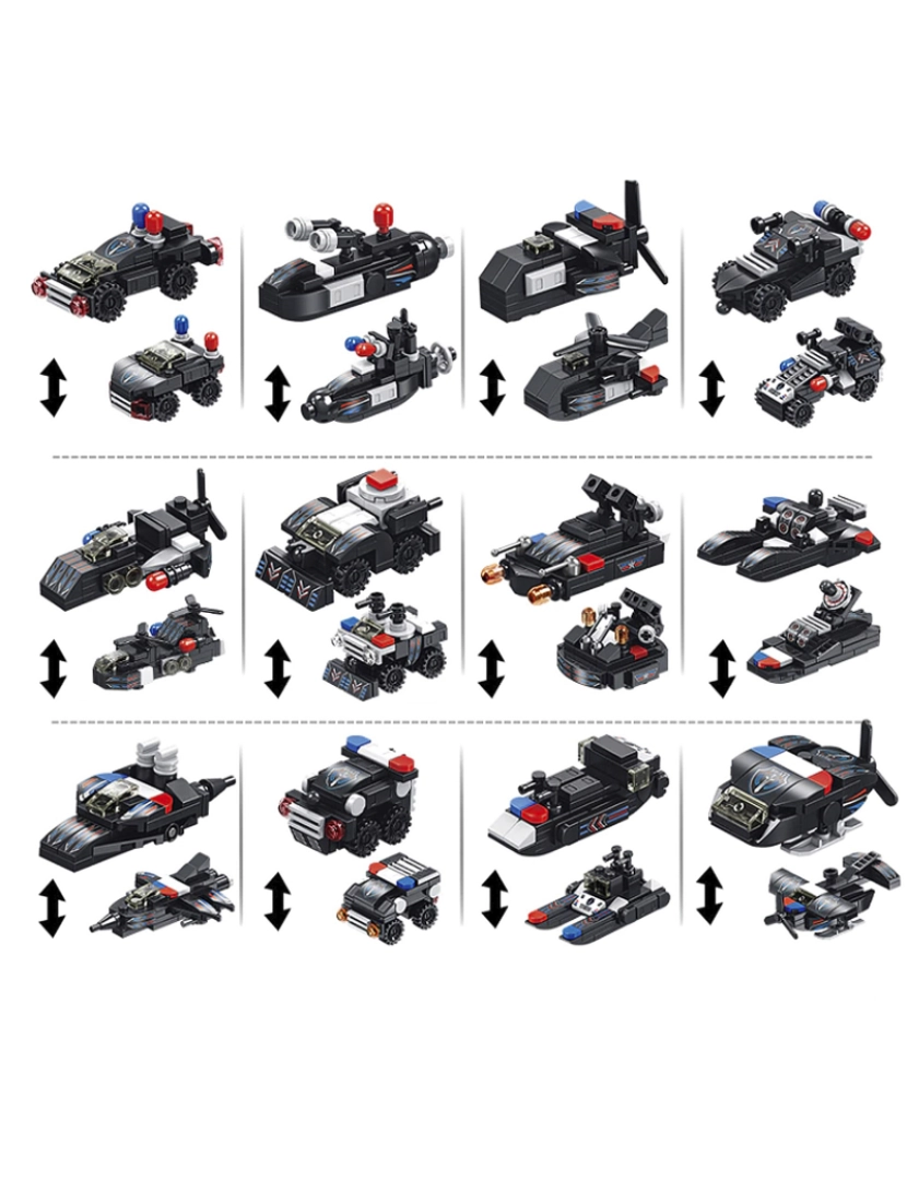 imagem de DAM. SWAT Mecha 12 em 1, com 600 peças. Construa 12 modelos individuais com 2 formas cada.2