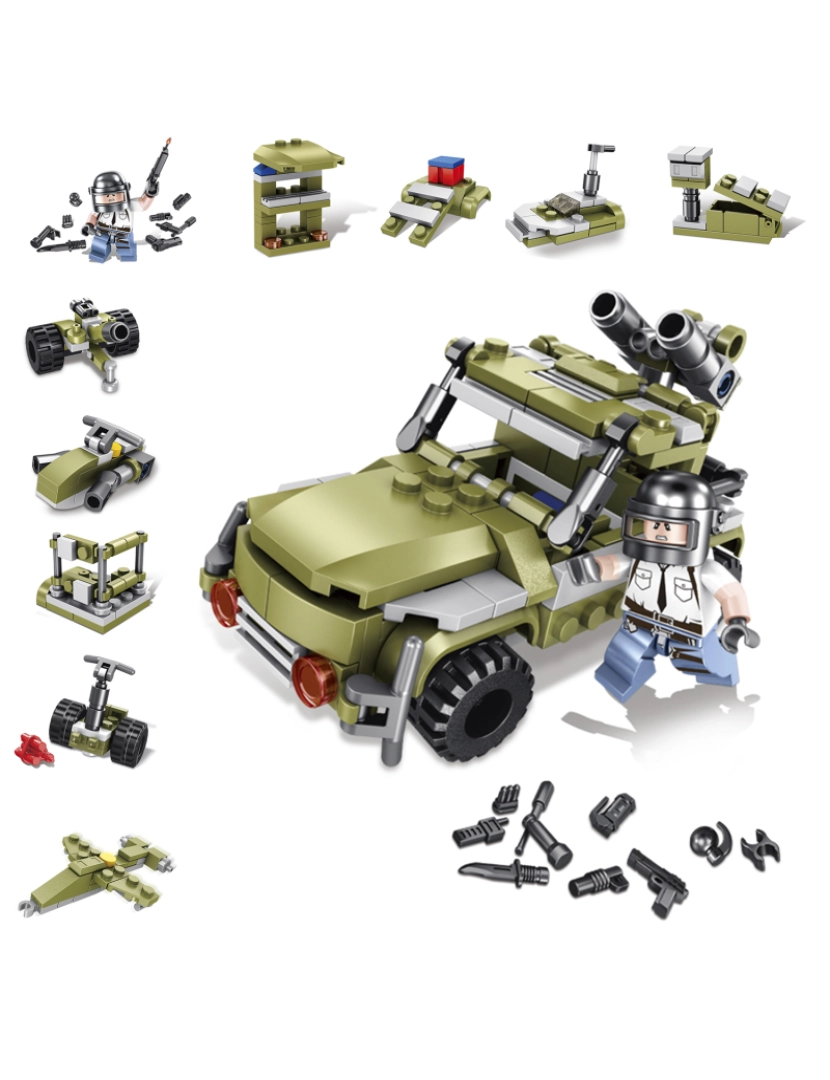 DAM - DAM. Militar todo terreno 10 em 1, com 215 peças. Construir 10 modelos individuais.