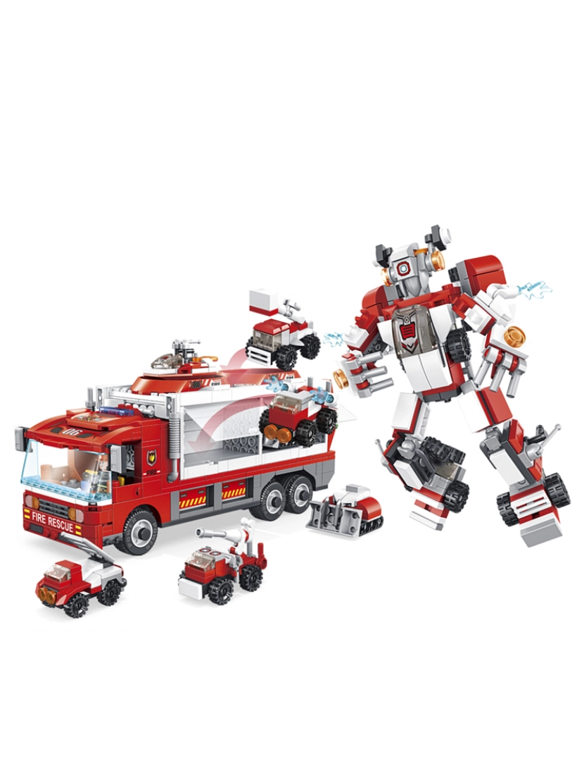 imagem de DAM. Caminhão de bombeiro transformável em robô, 6 em 1, com 655 peças. Construa 6 modelos individuais com 2 formas cada.1