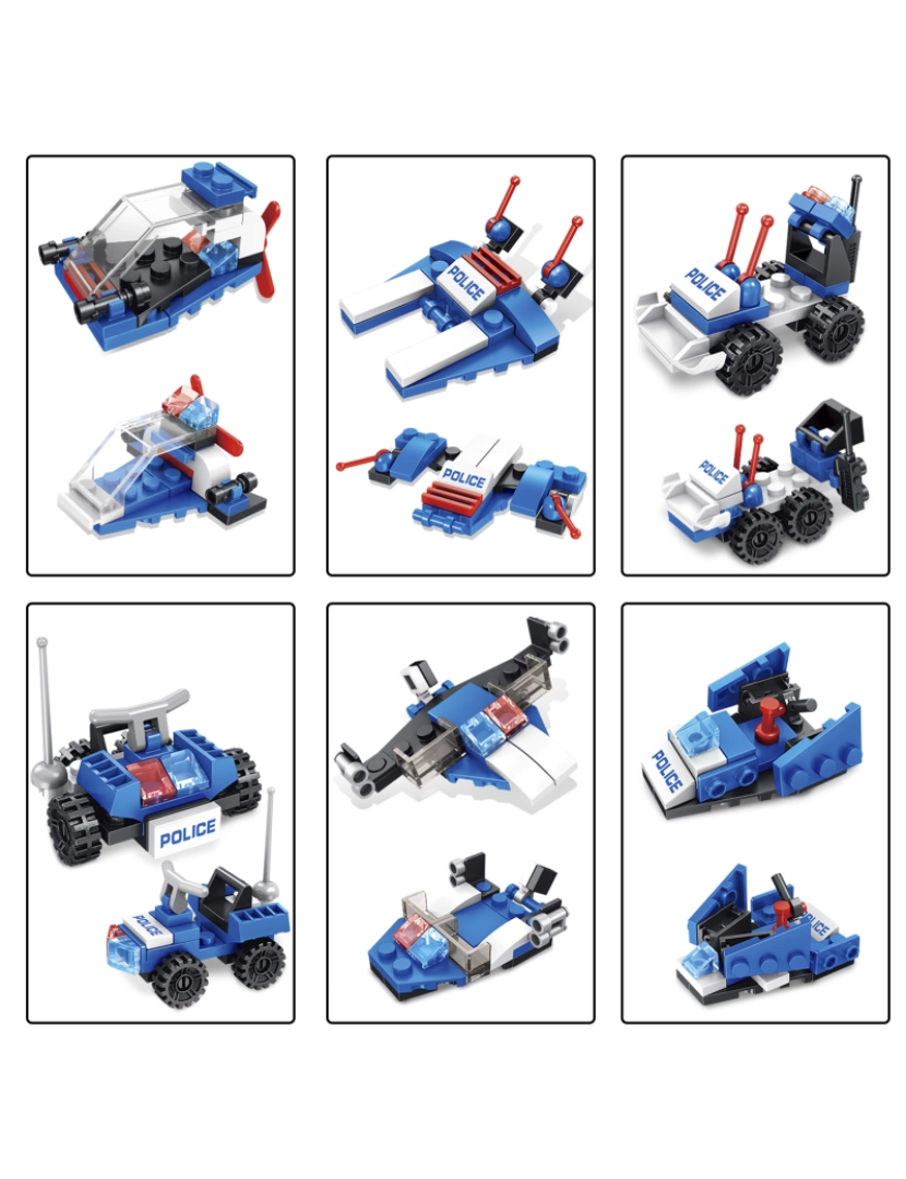 imagem de DAM. Avião policial 12 em 1, 251 peças. Construa 12 modelos individuais com 2 formas cada.2