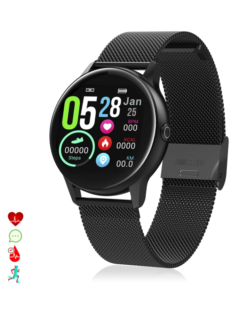 DAM - DAM. Tela circular Smartwatch DT88, com monitor cardíaco, altitude, pressão, radiação UV e modo multisport