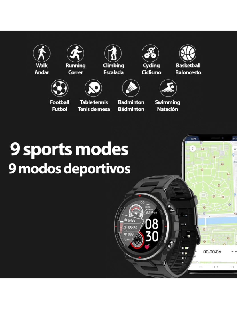 imagem de DAM. Smartwatch Q70 com monitor cardíaco, pressão arterial e 9 modos multiesportivos.5