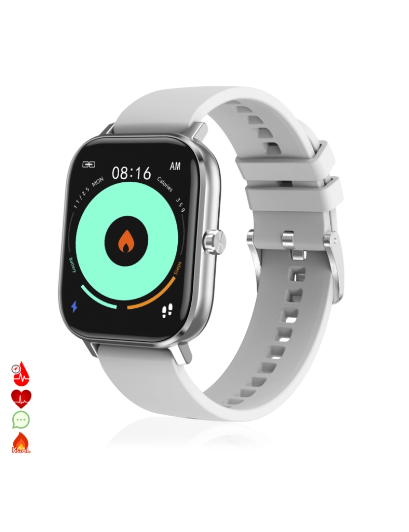 DAM - DAM. Smartwatch DT35+ com termômetro, monitor de pressão arterial e oxigênio. Notificações de tela iOS e Android.