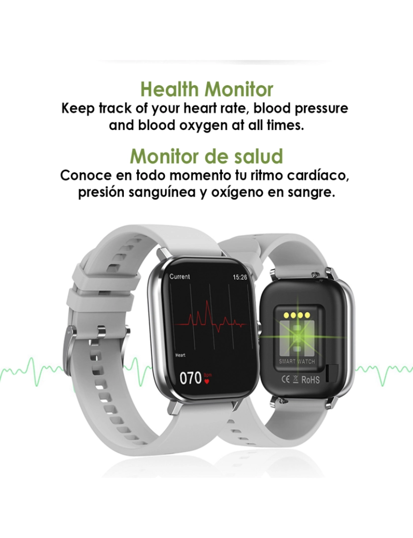 imagem de DAM. Smartwatch DT35+ com termômetro, monitor de pressão arterial e oxigênio. Notificações de tela iOS e Android.2