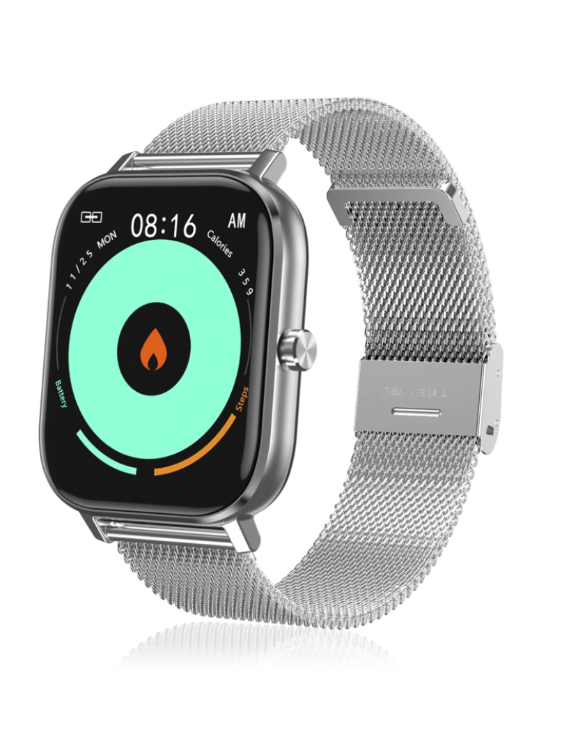 imagem de DAM. Smartwatch DT35+ com pulseira de aço, termômetro, monitor de pressão arterial e oxigênio. Notificações de tela iOS e Android.8