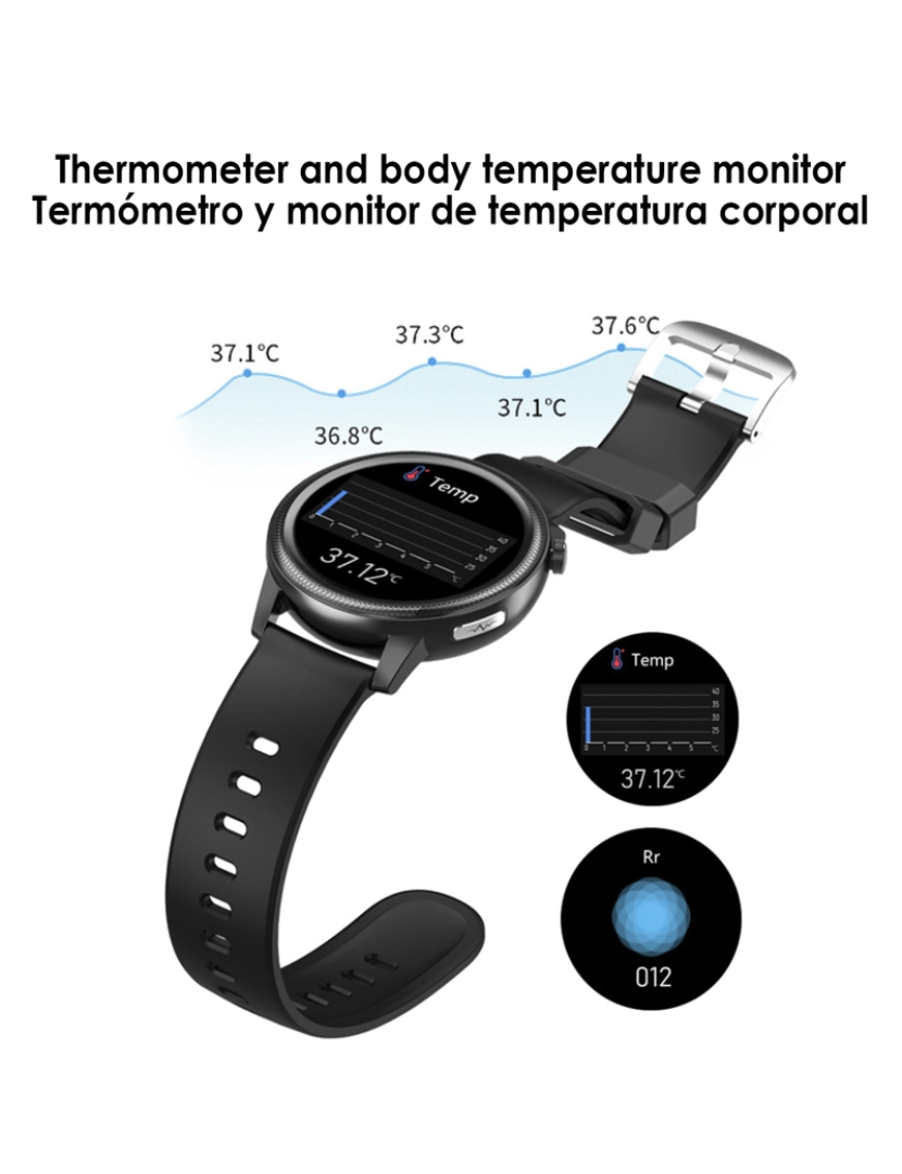 imagem de DAM. Smartwatch S31 com pulseira de aço, termômetro corporal, monitor de pressão arterial e oxigênio. 7 modos esportivos. Notificações de tela.3