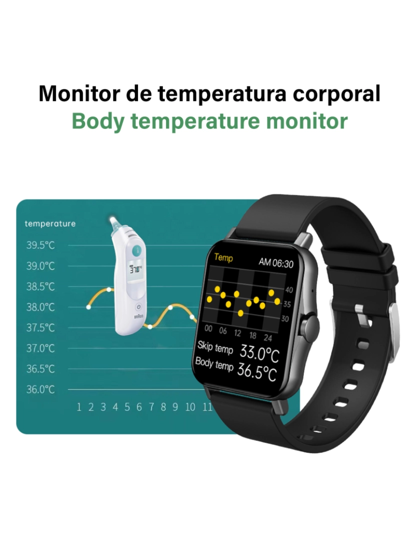 imagem de DAM. ZW23 Smartwatch com termômetro corporal, pressão arterial e O2. Inclui 15 modos esportivos.2