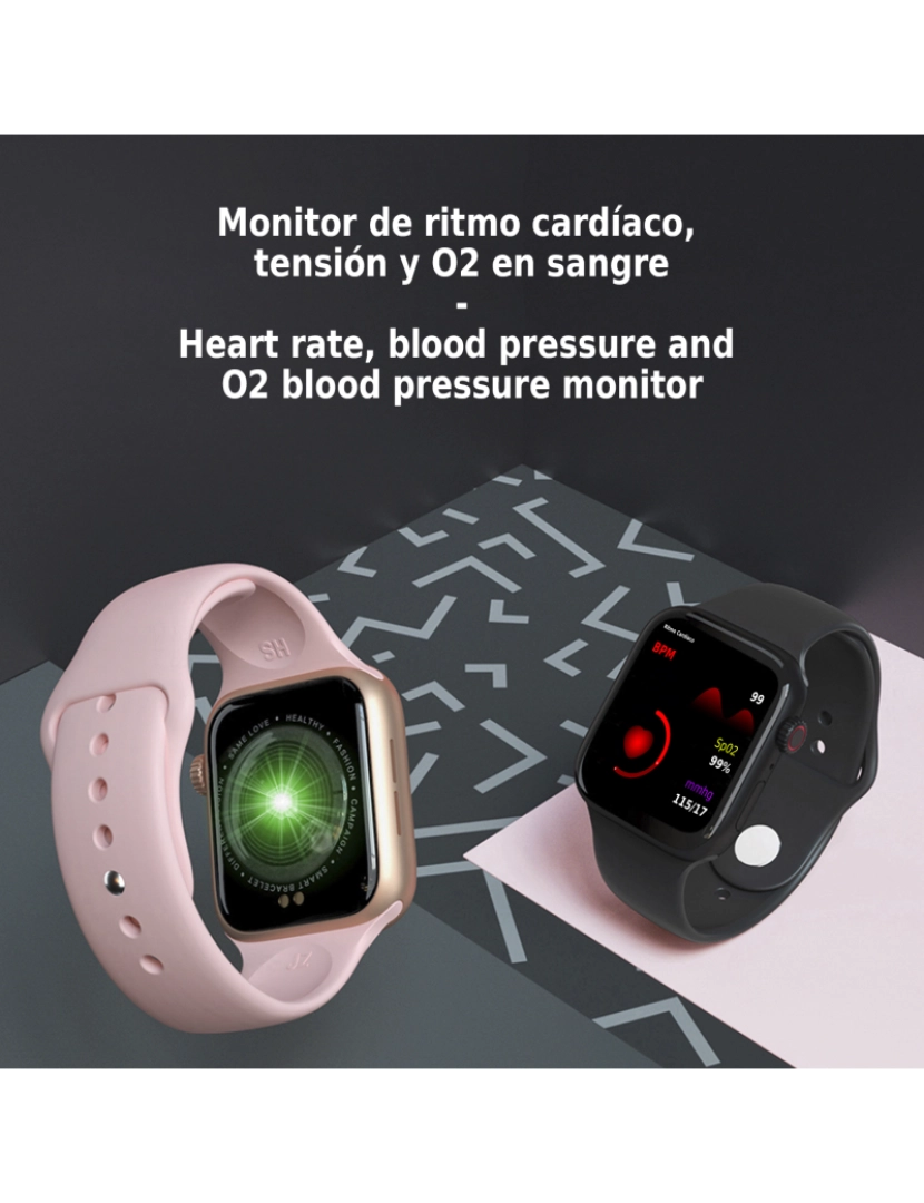 imagem de DAM. Smartwatch S12 Pro com monitor de frequência cardíaca, pressão arterial e O2. 8 modos esportivos. Coroa multifuncional.4