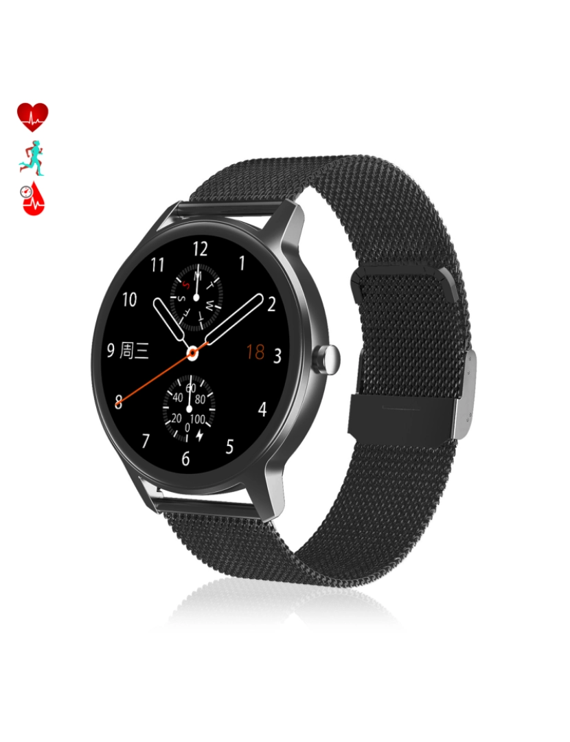 DAM - DAM. Smartwatch DT56 com pulseira de aço. Monitor de pressão arterial e oxigênio. Vários modos esportivos. Notificações para iOS e Android.