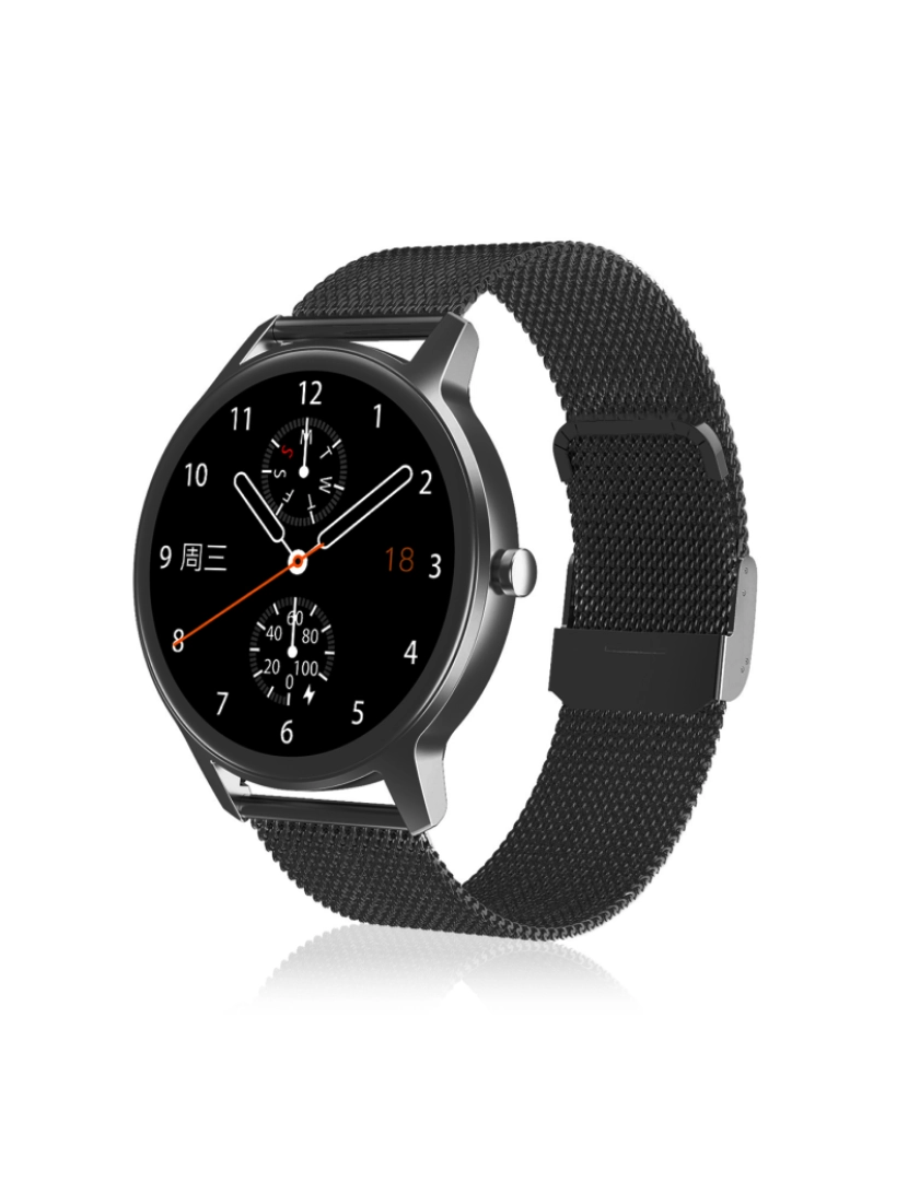 imagem de DAM. Smartwatch DT56 com pulseira de aço. Monitor de pressão arterial e oxigênio. Vários modos esportivos. Notificações para iOS e Android.6