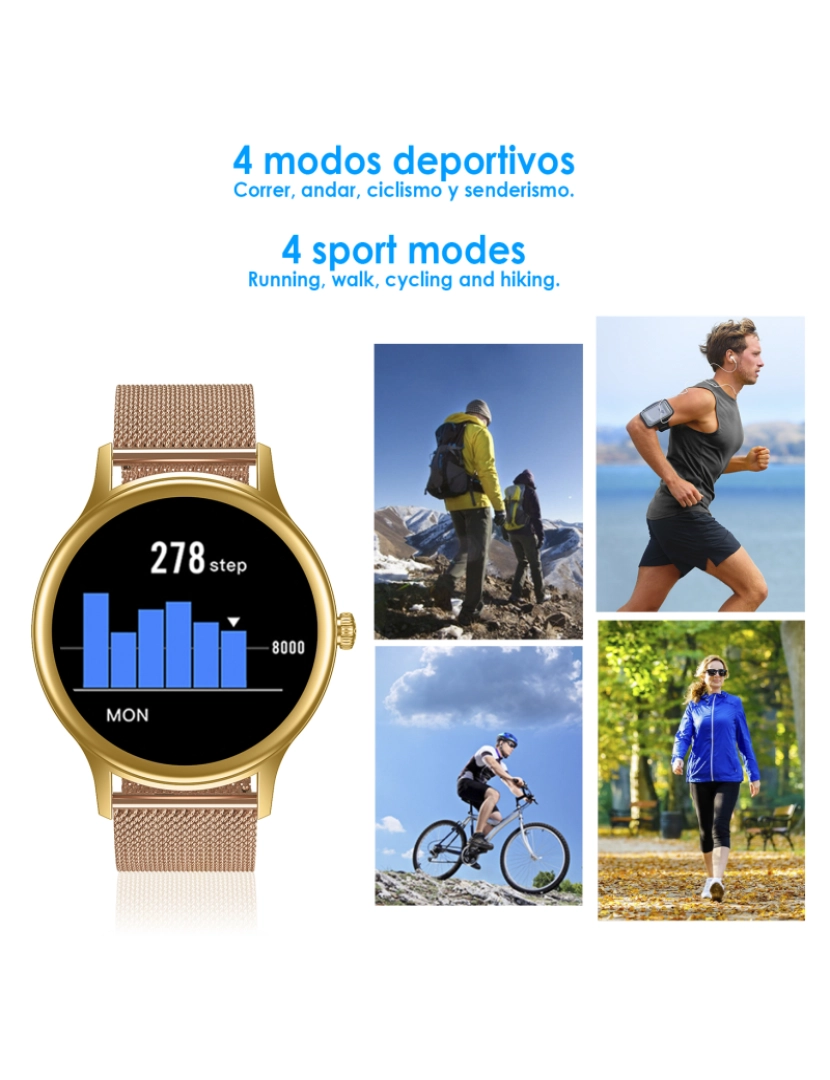 imagem de DAM. Smartwatch DT66 com pulseira de aço. Monitor de pressão arterial e oxigênio. Vários modos esportivos. Notificações para iOS e Android.4
