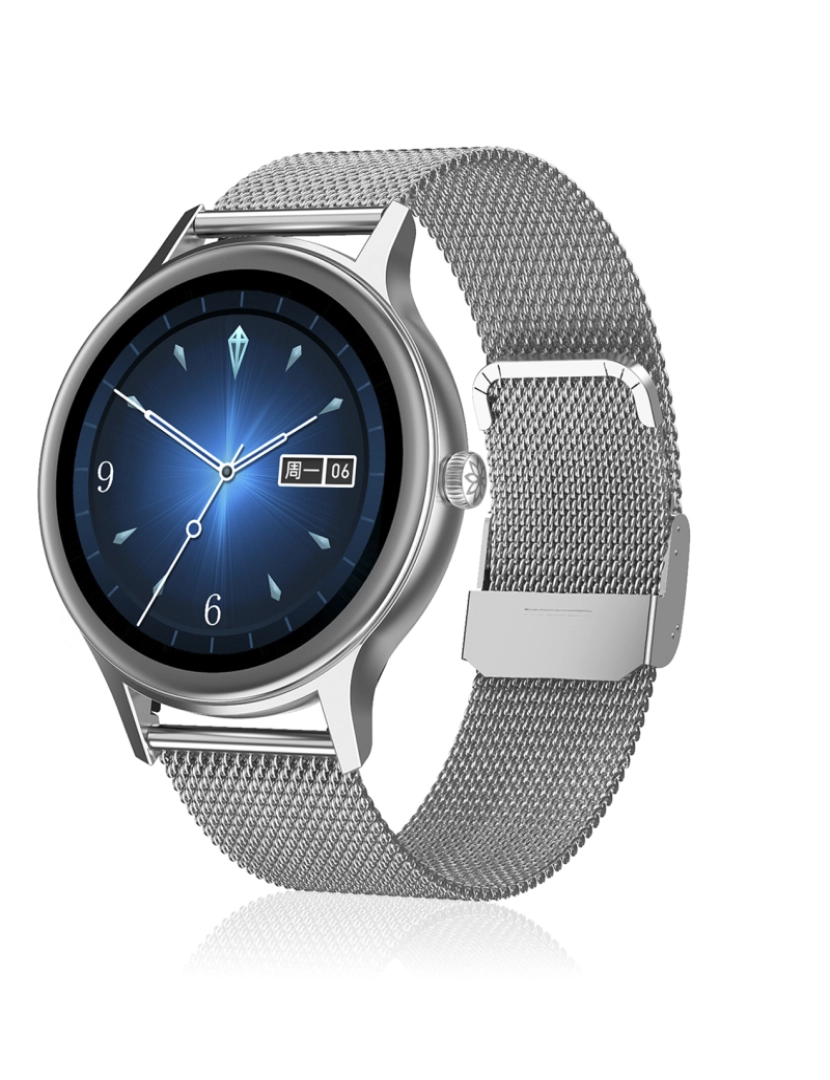 imagem de DAM. Smartwatch DT66 com pulseira de aço. Monitor de pressão arterial e oxigênio. Vários modos esportivos. Notificações para iOS e Android.7