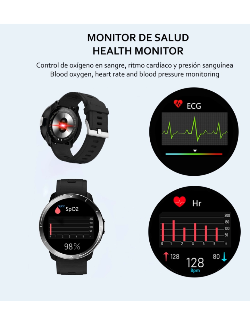 imagem de DAM. Smartwatch M18 Plus. Pulseira de couro e silicone. Com termômetro corporal, frequência respiratória, pressão arterial e O2. modo multiesportivo.4