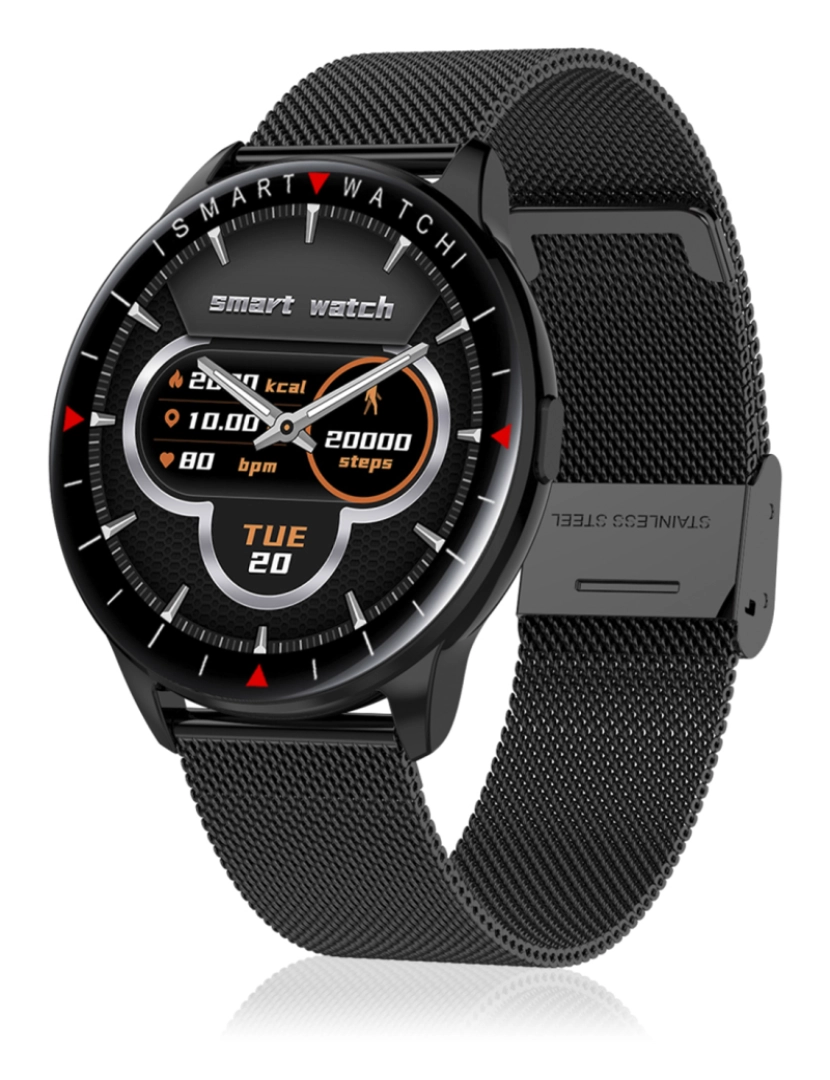 imagem de DAM. Smartwatch Y90 com 8 modos esportivos, monitor de O2 e pressão arterial. Notificações com mensagem na tela. Cinta metálica.8