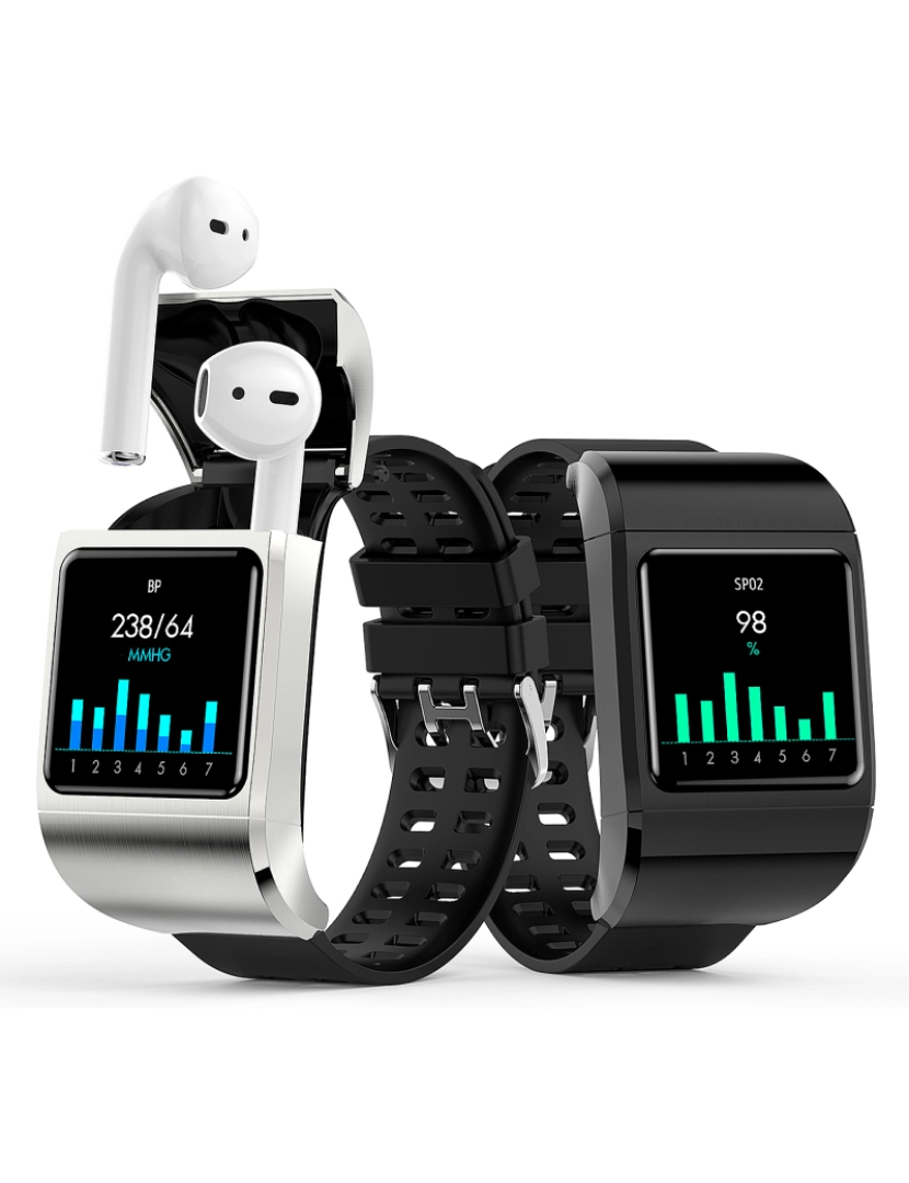 imagem de DAM. Smartwatch G36 Pro com fones de ouvido Bluetooth 5.0 TWS integrados. Monitor de pressão arterial e oxigênio; modo multiesportivo.2