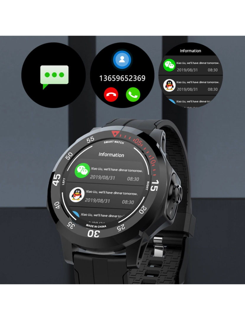 imagem de DAM. Smartwatch N15 com fones de ouvido TWS integrados. Monitor cardíaco e de pressão arterial. Notificações de aplicativo.2
