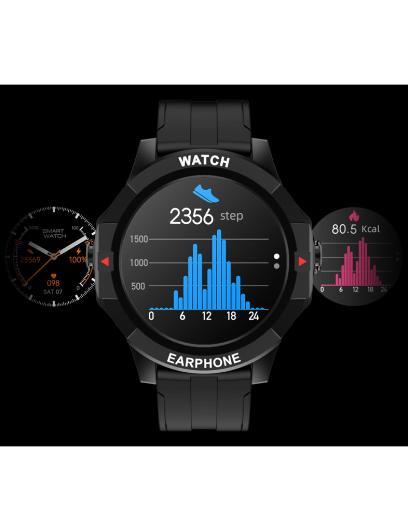 imagem de DAM. Smartwatch N15 com fones de ouvido TWS integrados. Monitor cardíaco e de pressão arterial. Notificações de aplicativo.7