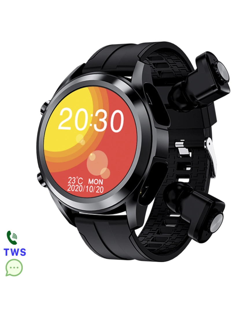 imagem de DAM. Smartwatch T10 com fones de ouvido TWS integrados. Monitor de pressão arterial e O2. Notificações de aplicativo.1