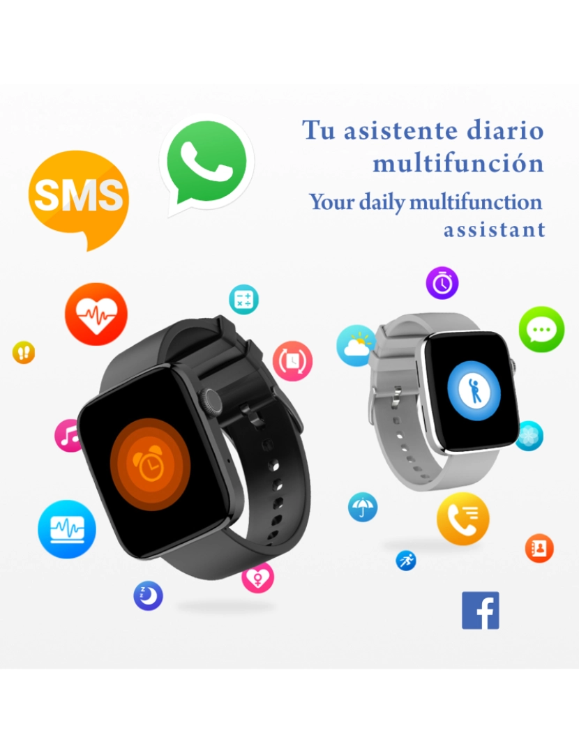 imagem de DAM. Smartwatch DT1 com coroa giratória inteligente, monitor de pressão arterial e O2; 11 modos multiesportivos. Fundos personalizáveis.6