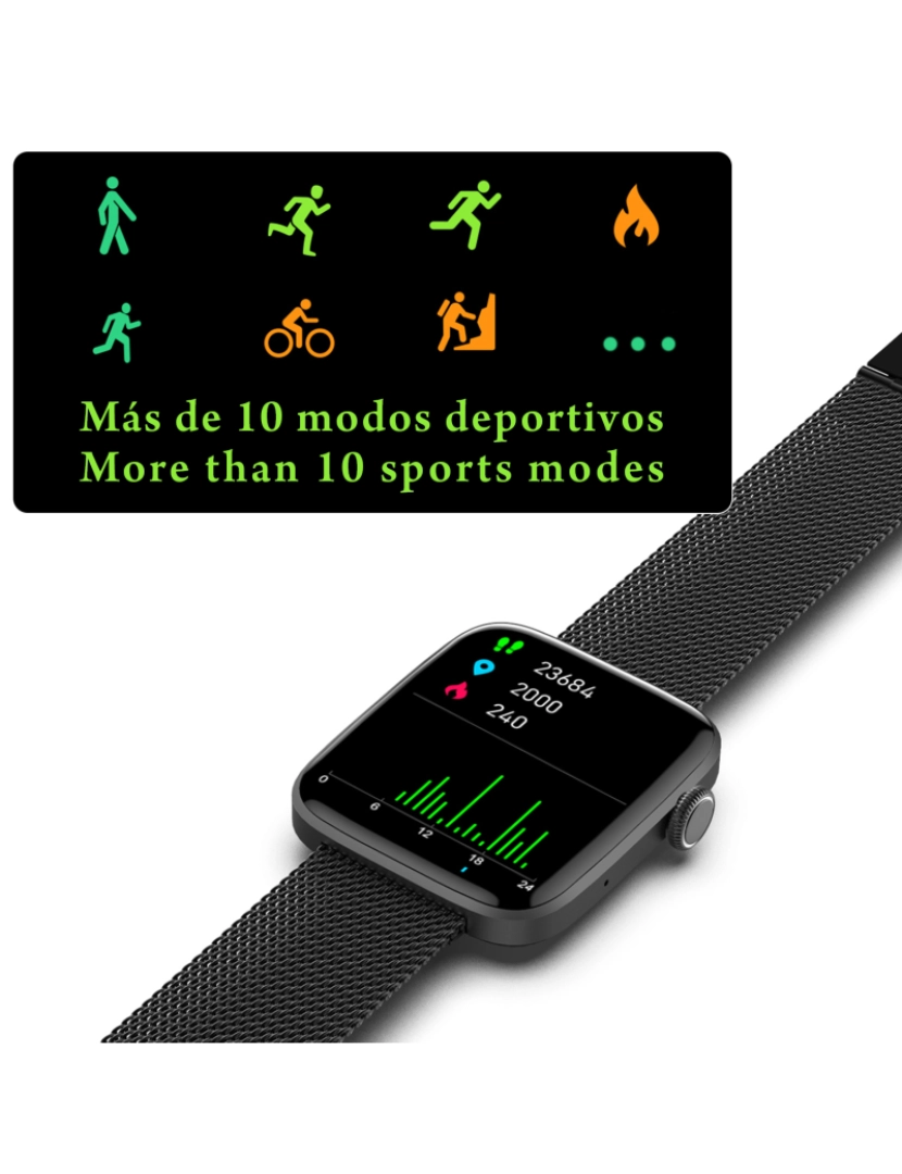 imagem de DAM. Smartwatch DT1 com coroa giratória inteligente, monitor de pressão arterial e O2; 11 modos multiesportivos. Fundos personalizáveis.7