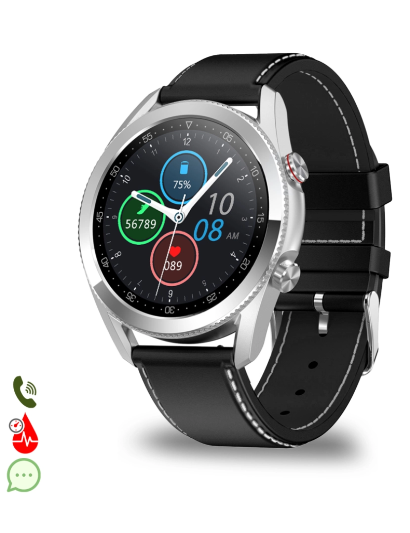 DAM - DAM. Smartwatch L19 com notificações de aplicativos. Monitor de saúde com ECG, monitor de pressão arterial e oxigênio. Pulseira de couro.