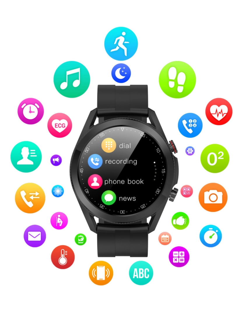 imagem grande de DAM. Smartwatch L19 com notificações de aplicativos. Monitor de saúde com ECG, monitor de pressão arterial e oxigênio. Pulseira de couro.2