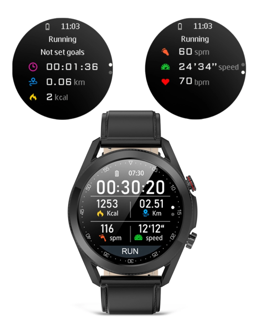 imagem grande de DAM. Smartwatch L19 com notificações de aplicativos. Monitor de saúde com ECG, monitor de pressão arterial e oxigênio. Pulseira de couro.7