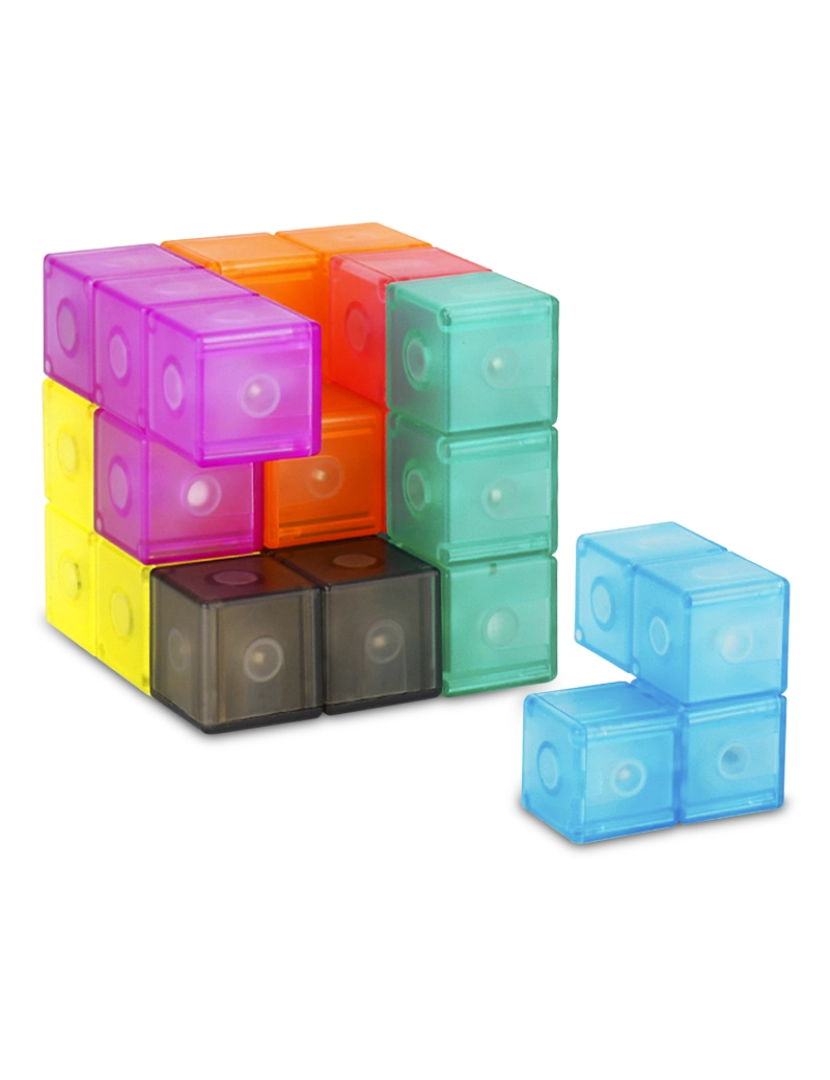 DAM - DAM. Cubo magnético de torção 3D. Quebra-cabeça em 3 dimensões, desafios com vários níveis de dificuldade. 7 peças 3D.