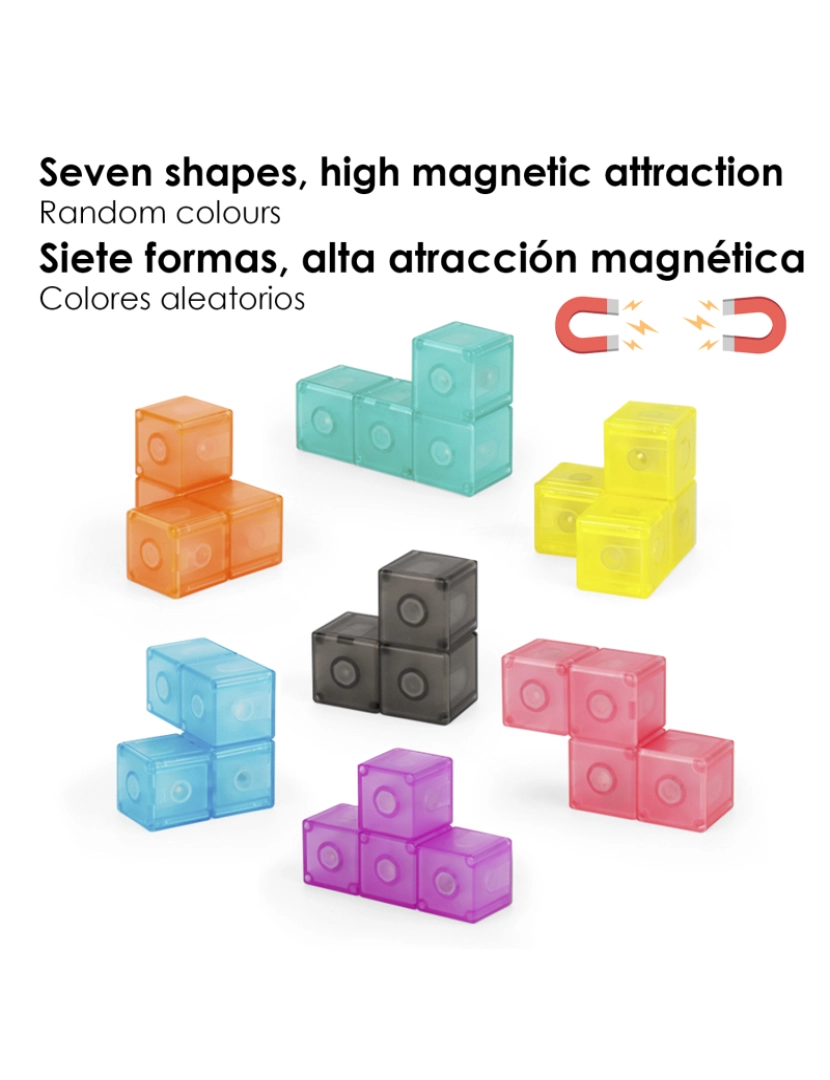 imagem de DAM. Cubo magnético de torção 3D. Quebra-cabeça em 3 dimensões, desafios com vários níveis de dificuldade. 7 peças 3D.4