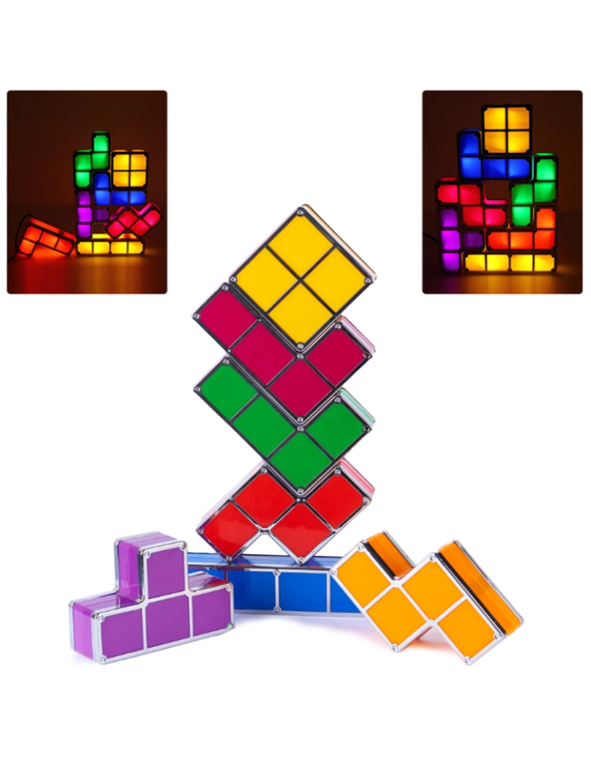 imagem de DAM. Lâmpada LED multicolor Tetris retrô. Junte as peças e elas vão se iluminar, criar formas livremente.1